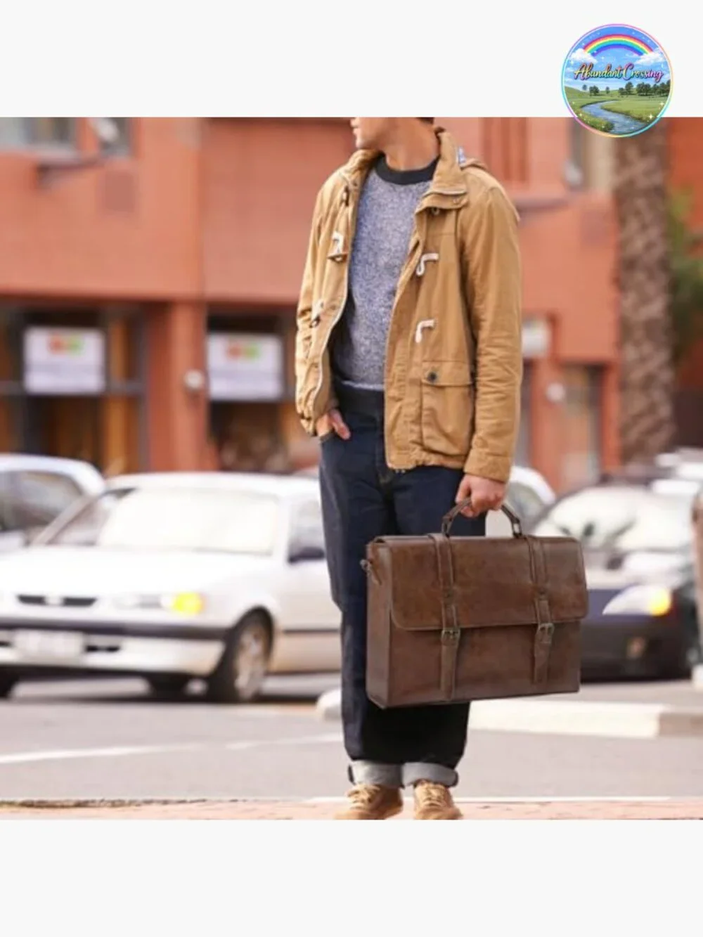 Leather Messenger Bag 15.6 Inch Waterproof Laptop Briefcase Satchel Shoulder Bag